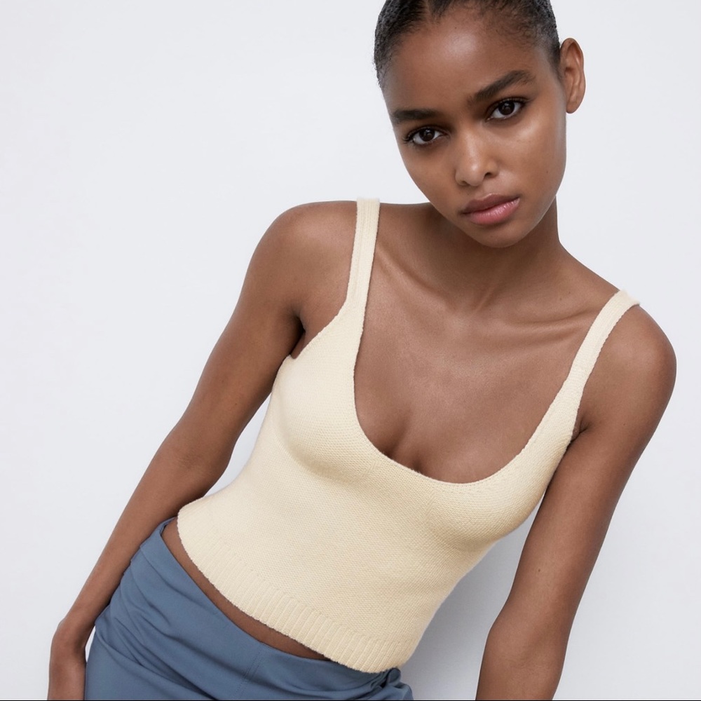 ZARA Cream Chunky knit tank top